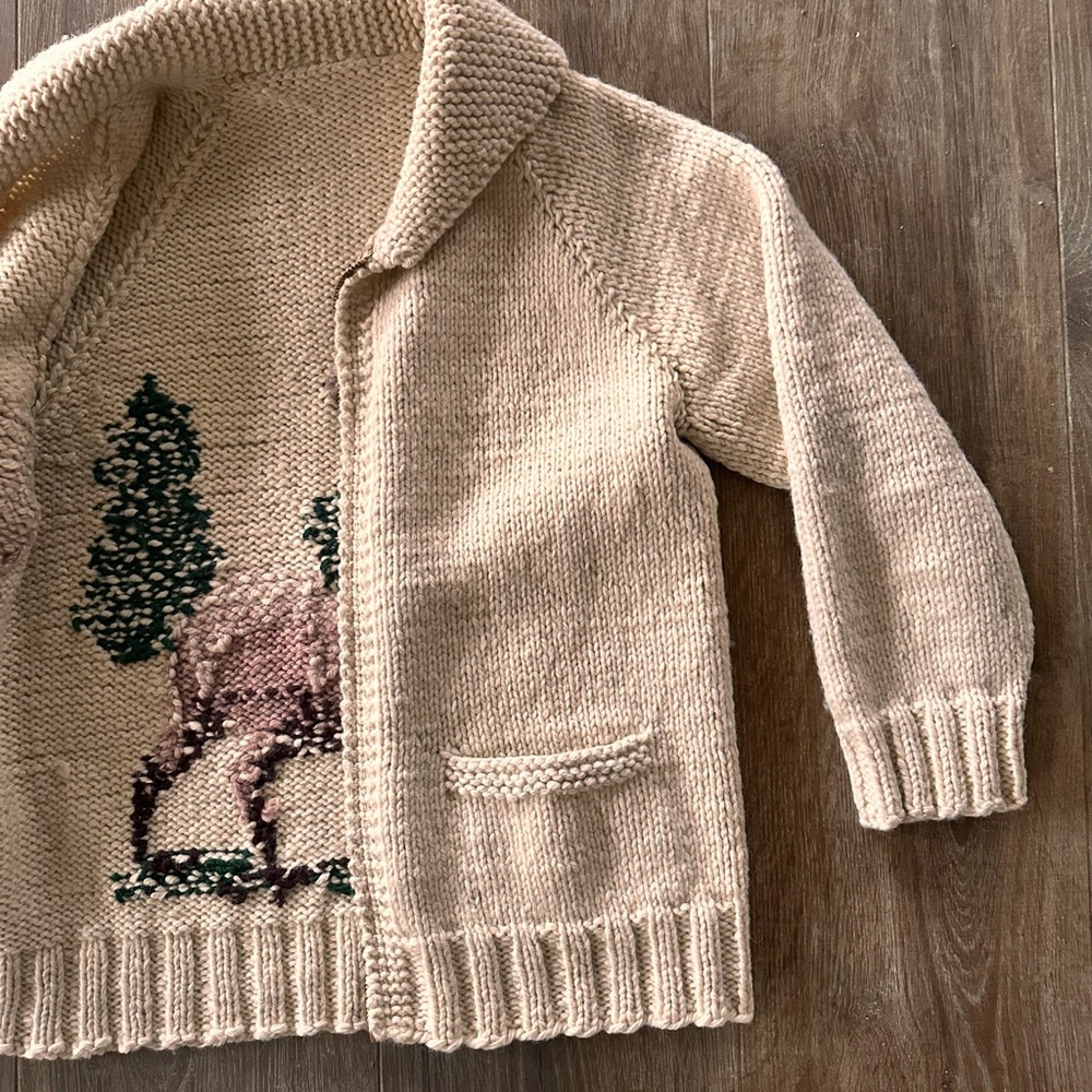 Vintage Hand-Knit Wool Cardigan Sweater – Elk / Lodge Motif - Picture 8 of 8
